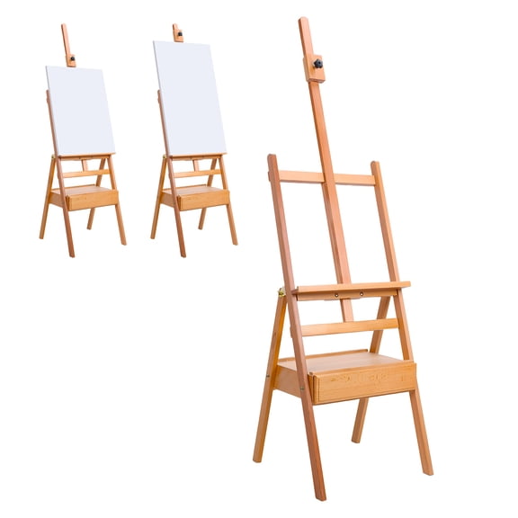 Wussanun H-Frame Easel, French Easel with Drawer, Solid Beech Wood Easel, Painting Canvas Holder Stand, Tilts Flat Artist Easel, Height Angle Adjustable
