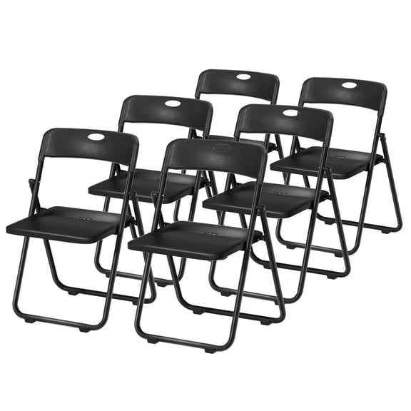 Wussanun Plastic Folding Chairs for Parties and Weddings, Stackable Commercial Event Seats, Set of 6, Black