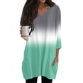 thumbnail image 1 of Wutalume 3/4 Length Sleeve Womens Tops, Gradient Color V-Neck Tunic with Pockets, Mid-Length Shirt for Street Style, Casual Wear, and Modern Look,Gray M, 1 of 7