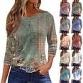 thumbnail image 1 of Wutalume 3/4 Sleeve Tops for Women - Sunflower Print Round Neck 3/4 Sleeve Top, Vintage Blouses for Plus Size Casual Summer, Spring and Everyday Style,White L, 1 of 6