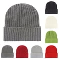 thumbnail image 1 of Wutalume Chunky Rib Knit Beanie for Men and Women, Thick Straight Line Design with Fold-Over Brim, Warm and Versatile Yarn Hat,Light Gray, 1 of 3