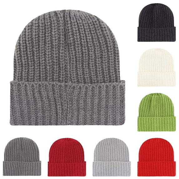 Wutalume Chunky Rib Knit Beanie for Men and Women, Thick Straight Line Design with Fold-Over Brim, Warm and Versatile Yarn Hat,Light Gray