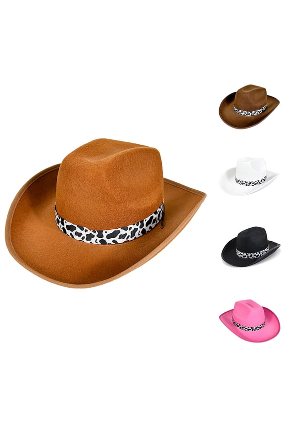 Classic Western Cowboy Hat, Brown with Milk Ribbon Trim and Coffee Color, Water Droplet Edging Design for Men and Women,Black
