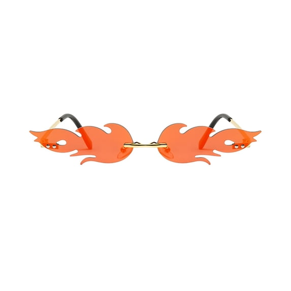 Wutalume Fashion Funny Small Frame Sunglasses, Rimless Colorful Metal Flame Design, UV Protective Lenses, Unique Statement Glasses for Party, Festival, and Trendy Outfits,Yellow