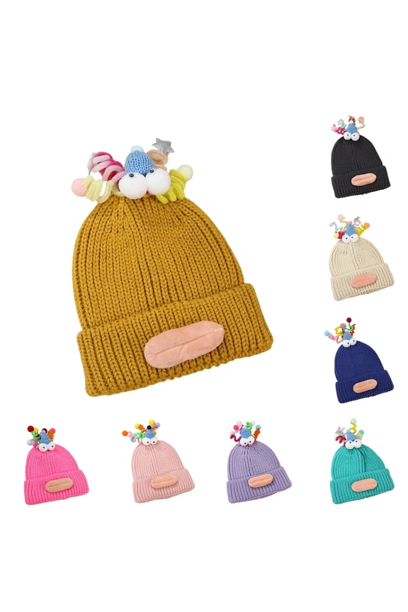 Fun Cartoon Face Knitted Beanie for Women, Sausage Mouth Design with Ear Flaps, Warm Winter Hat for a Playful Cold Day Look,Sky Blue