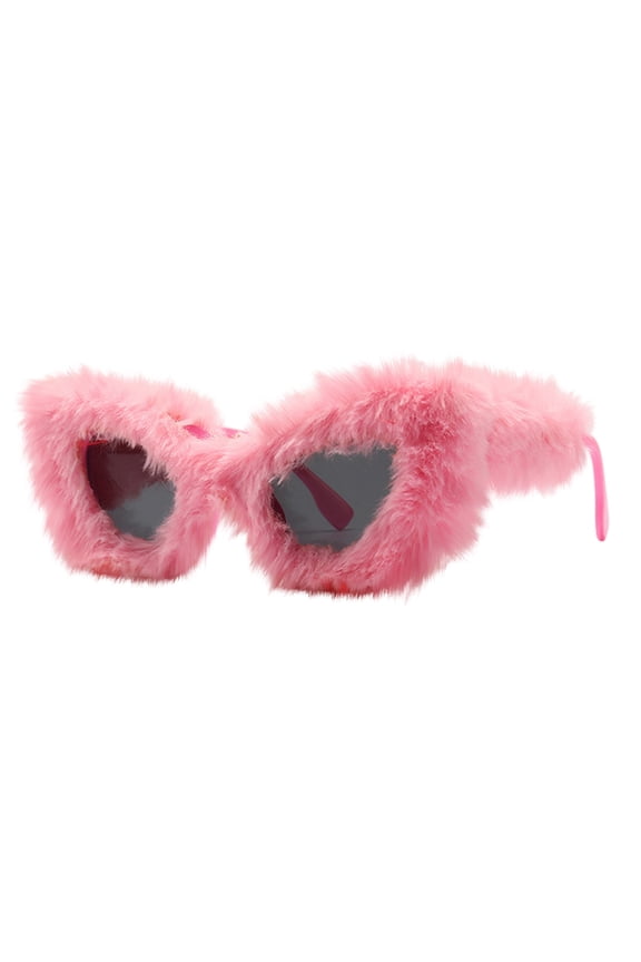 Halloween Cat Eye Sunglasses for Women, Plush Fuzzy Pink Frame, Soft Velvet Punk Style Shades, Costume Party Accessories, Fun Festival and Cosplay Eyewear,Pink