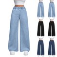 thumbnail image 1 of Wutalume High Waisted Jeans for Women Loose Straight Leg, Casual Trouser Denim Pants with Classic Wash for Everyday Wear,Black L, 1 of 5
