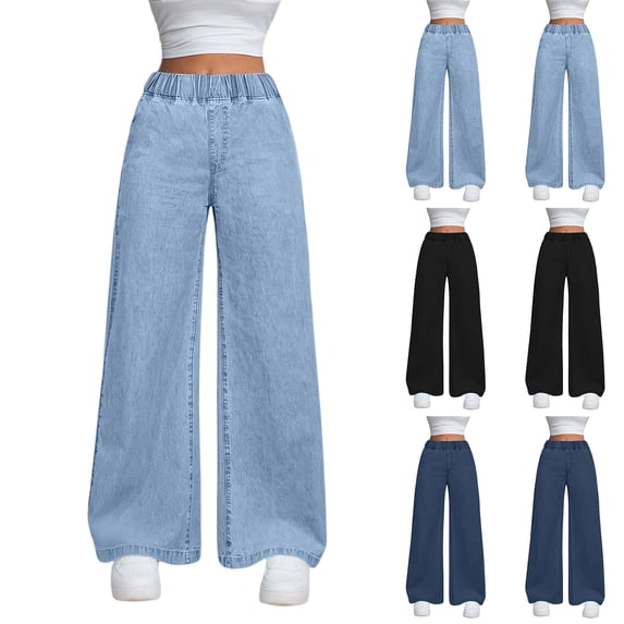 Wutalume High Waisted Jeans for Women Loose Straight Leg, Casual Trouser Denim Pants with Classic Wash for Everyday Wear,Dark Blue S