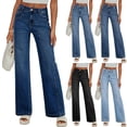 thumbnail image 1 of Wutalume High Waisted Jeans for Women Retro Straight Leg, Classic Vintage Wash Denim Pants, Comfortable Fit for Casual Wear,Blue M, 1 of 6