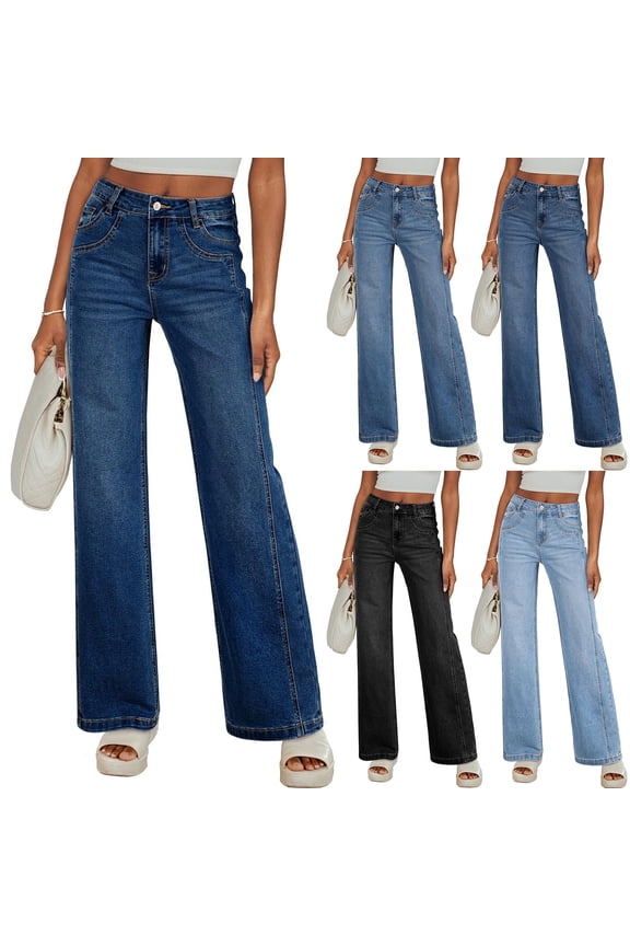 High Waisted Jeans for Women Retro Straight Leg, Classic Vintage Wash Denim Pants, Comfortable Fit for Casual Wear,Dark Blue S