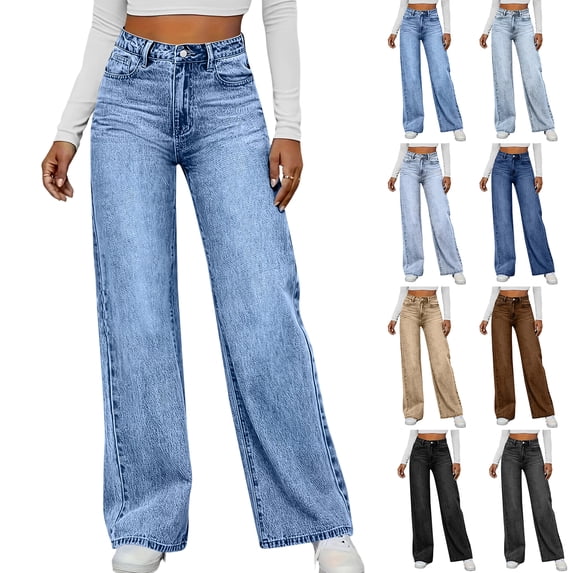 Wutalume High Waisted Jeans for Women Vintage Washed Straight Leg, Versatile Denim Pants for Casual Chic & Everyday Outfits,Blue L