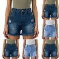 thumbnail image 1 of Wutalume Jeans for Women Denim Shorts Stretch Slim Fit Distressed, Ripped Jean Shorts for Summer Casual Wear with Edgy Style,Dark Blue L, 1 of 6