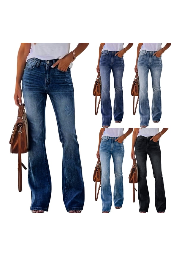 Jeans for Women Retro Straight Leg Micro Flare, Vintage Inspired Denim Pants with Stretch Comfort for Timeless Style,Black 2XL