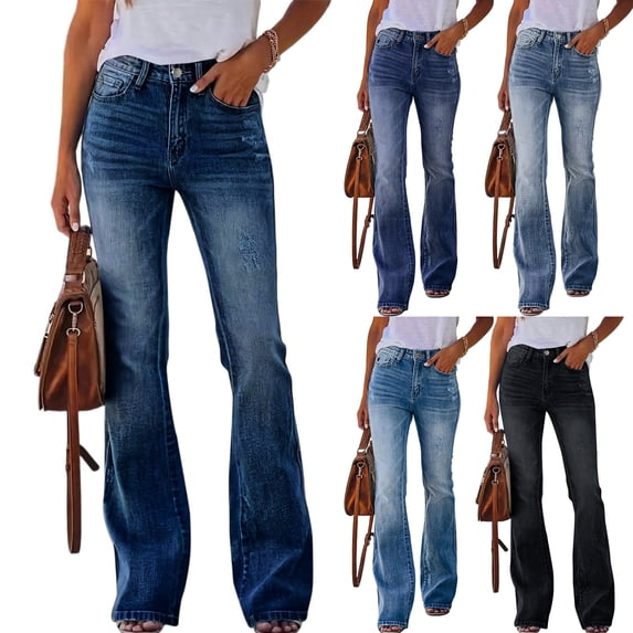 Wutalume Jeans for Women Retro Straight Leg Micro Flare, Vintage Inspired Denim Pants with Stretch Comfort for Timeless Style,Black L