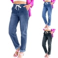 thumbnail image 1 of Wutalume Jeans for Women Slim Fit Straight Leg, Versatile Casual Pants with Cuff Hem, Pure Color Denim for Easy Styling,Dark Blue XL, 1 of 7