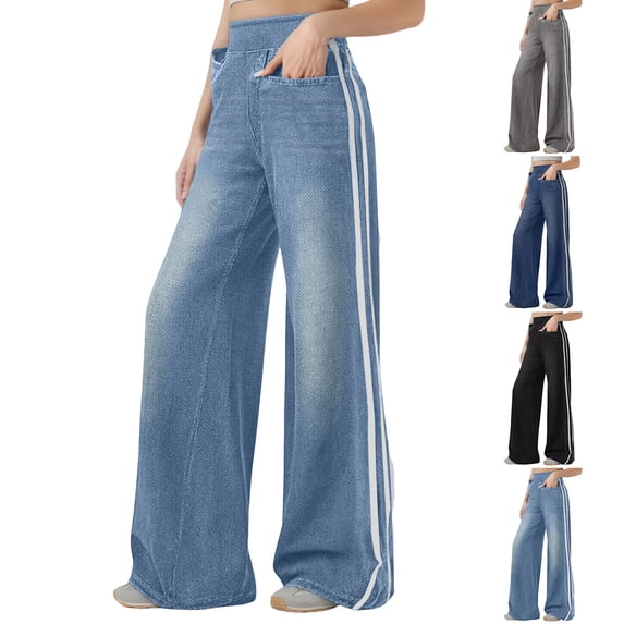 Wutalume Jeans for Women Washed Blue Side Striped, High Street Retro Straight Leg Denim, Versatile for Casual & Urban Looks,Dark Gray XL