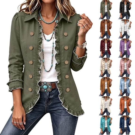 Wutalume Long Cardigans for Women Ruffle Button Up - Long Sleeve Open ...