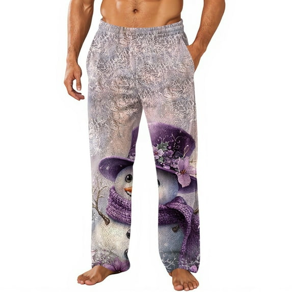 Wutalume Men's Allover Printed Home Pants with Christmas Design, Made for Sleep and Pajama Use, Featuring Soft Fleece and Pockets for Comfort,Light pink 2XL