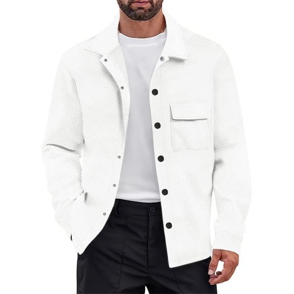 Wutalume Men's American Style Retro Leisure Knitting Flip Collar Jacket Coat, Trendy and Comfortable for Men, Designed for Casual Fashion, Outdoor Events and Daily Wear,White S