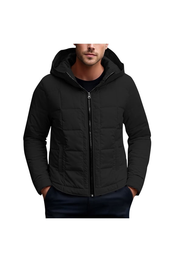 Men's Baseball Collar Thickened Windproof Keep Warm Down Cotton-Padded Jacket Coat, Stylish Design with Plaid Pattern, Warm and Comfortable for Winter Activities,Black L