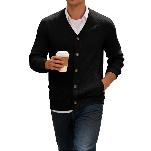 Wutalume Men's Cardigan Buttoned Knit Jacket Slim Fit, Stylish and Comfortable for Casual Wear, Perfect for Office, Outings, and Everyday Use with a Modern Look,Black M