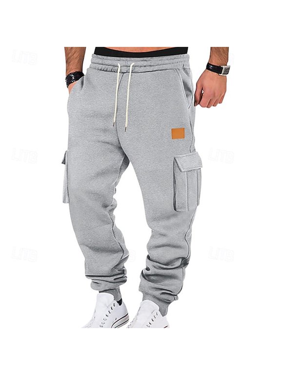 Men's Cargo Pants - Leather Patch Design Drawstring Multi-Pocket Casual Trousers for Streetwear, Outdoor Activities, and Trendy Everyday Style