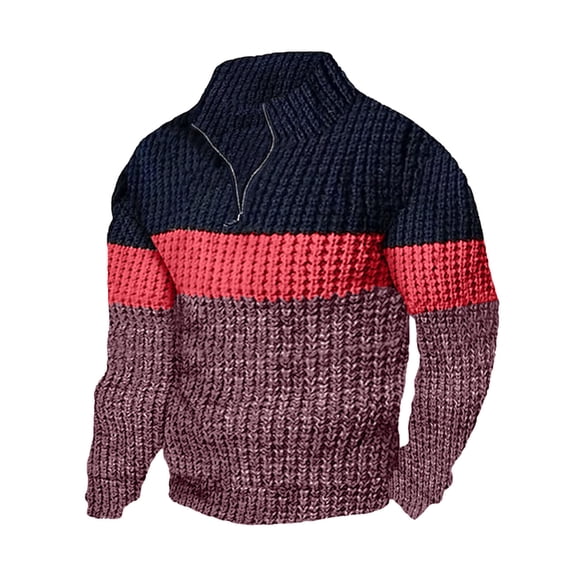Wutalume Men's Casual Knitted Pullover Loose Fit Long Sleeve Half Zip Colorblock Sweater, Stylish and Warm for Relaxed Occasions,Pink M