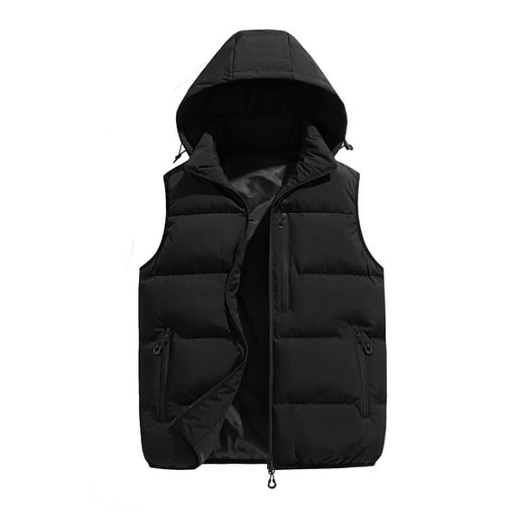 Wutalume Men's Casual Loose Color-Blocked Cotton Warm Jacket with Detachable Cap, Sleeveless Vest Style for Men, Versatile for Outdoor Adventures and Casual Fashion,Black 4XL
