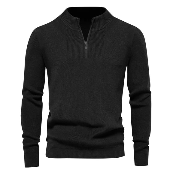 Wutalume Men's Casual Loose Fit Solid Color Semi-Zipper Stand-Up Collar Sweater, Warm Long Sleeve Pullover Knitted Top for Relaxed Wear,Black XL