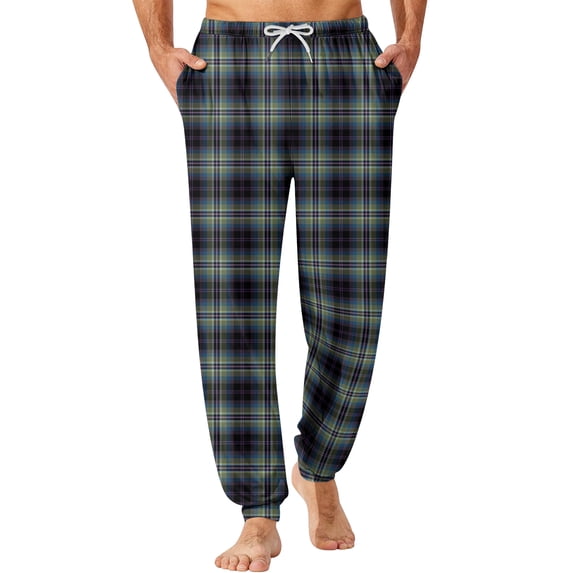 Wutalume Men's Casual Pants with Drawstring Waistband, Cuffed Legs, and Pockets, Featuring a Plaid Checkered Pattern, Great for Home Use, Sleeping,Dark Green 2XL