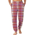 thumbnail image 1 of Wutalume Men's Casual Pants with Drawstring Waistband, Cuffed Legs, and Pockets, Featuring a Plaid Checkered Pattern, Great for Home Use, Sleeping,Watermelon Red M, 1 of 7