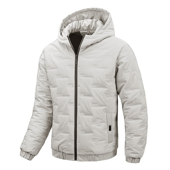 Wutalume Men's Casual Solid Color Embossed Textured Thick Cotton Jacket, Men's Cotton-Padded Warm Hooded Long-Sleeved Coat, Durable and Fashionable for Cold Weather Wear,Khaki 3XL