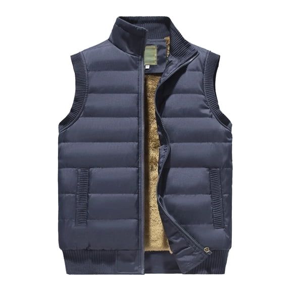 Wutalume Men's Casual Solid Color Stand-Up Collar Zipper Fleece Warm Sleeveless Vest, Lightweight and Comfortable, Ideal for Layering in Cool Weather for Outdoor and Indoor,Navy 4XL