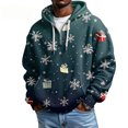 thumbnail image 1 of Wutalume Men's Casual Solid Color Zipper Long Sleeve Hooded Sweatshirt, Everyday Pullover with Christmas Print, Waffle Texture for Comfort and Style,Dark Green 3XL, 1 of 4