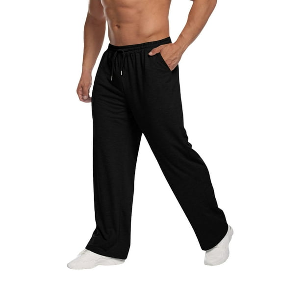 Wutalume Men's Casual Sports Sweatpants with Drawstring and Straight-Leg Design, Made from Fleece for Warmth, Perfect for Casual Wear, Sports, and Outdoor Activities,Black L
