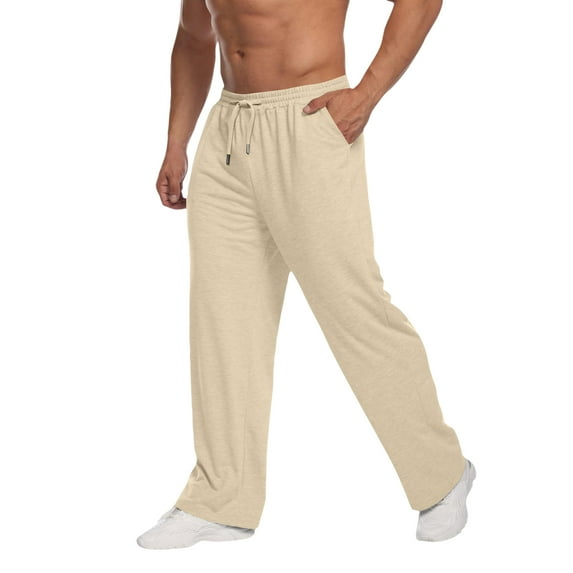 Wutalume Men's Casual Sports Sweatpants with Drawstring and Straight-Leg Design, Made from Fleece for Warmth, Perfect for Casual Wear, Sports, and Outdoor Activities,Khaki XL