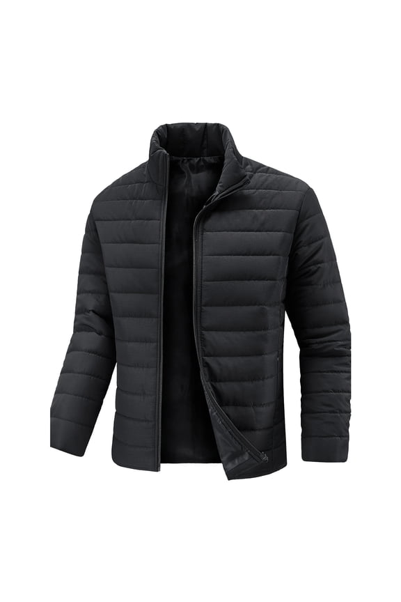 Men's Casual Thin, Form-Fitting Stand-Up Collar Cotton Jacket, Men's Solid-Colored Long-Sleeved Shirt with Cotton and Warm Zipper Jacket, Lightweight for Layering,Black 3XL