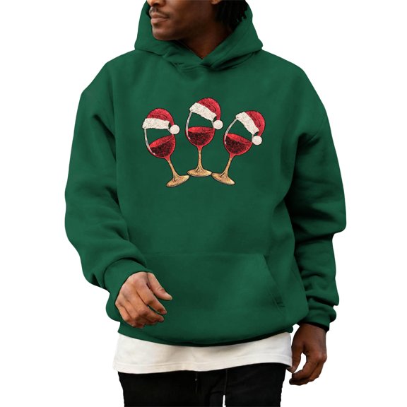 Wutalume Men's Christmas Letter Hooded Sweatshirt, Casual Long Sleeve Pullover with Festive Design, Soft and Warm Fabric for Holiday Parties and Daily Use,Army Green M