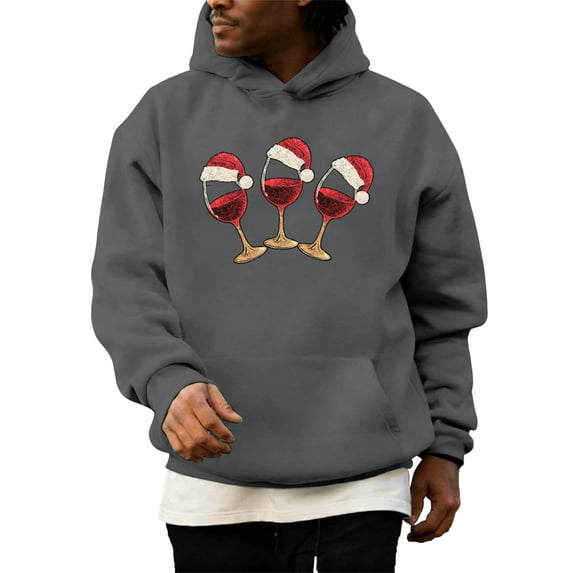 Wutalume Men's Christmas Letter Hooded Sweatshirt, Casual Long Sleeve Pullover with Festive Design, Soft and Warm Fabric for Holiday Parties and Daily Use,Dark Gray 2XL