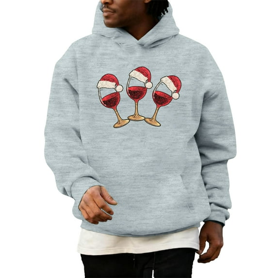 Wutalume Men's Christmas Letter Hooded Sweatshirt, Casual Long Sleeve Pullover with Festive Design, Soft and Warm Fabric for Holiday Parties and Daily Use,Light Gray 3XL
