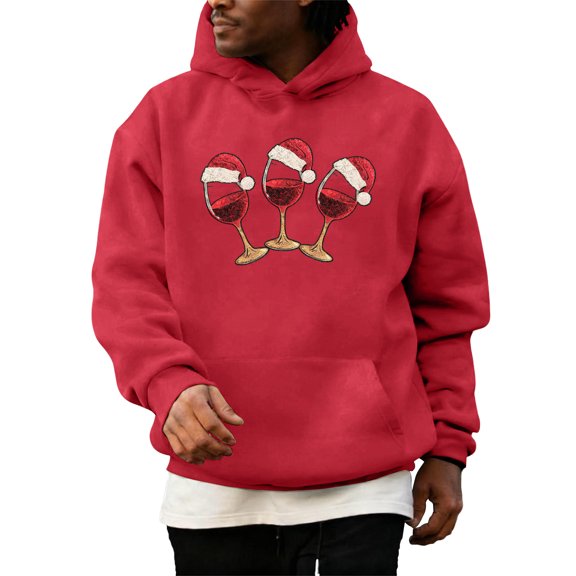 Wutalume Men's Christmas Letter Hooded Sweatshirt, Casual Long Sleeve Pullover with Festive Design, Soft and Warm Fabric for Holiday Parties and Daily Use,Red M