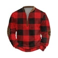 thumbnail image 1 of Wutalume Men's Christmas Zip Up Sweatshirt with Plaid Print and Stand Collar, Vintage Style Pullover Tops, Loose Fit Long Sleeve for Casual and Sports Wear,Red 4XL, 1 of 7