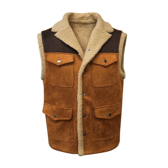 Wutalume Men's Colorblock Outdoor Sports Plush Vest Jacket with Multiple Pockets, Casual Design for Men, Perfect for Hiking, Running, and Daily Outdoor Adventures,Khaki 3XL