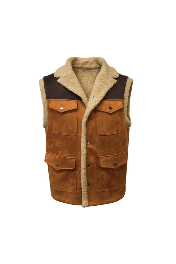 Men's Colorblock Outdoor Sports Plush Vest Jacket with Multiple Pockets, Casual Design for Men, Perfect for Hiking, Running, and Daily Outdoor Adventures,Khaki L