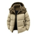 thumbnail image 1 of Wutalume Men's Detachable Hooded Patchwork Plush and Thickened Warm Winter Cotton Jacket, Designed for Cold Protection, Ideal for Men's Outdoor and Casual Winter Activities,Khaki 3XL, 1 of 4