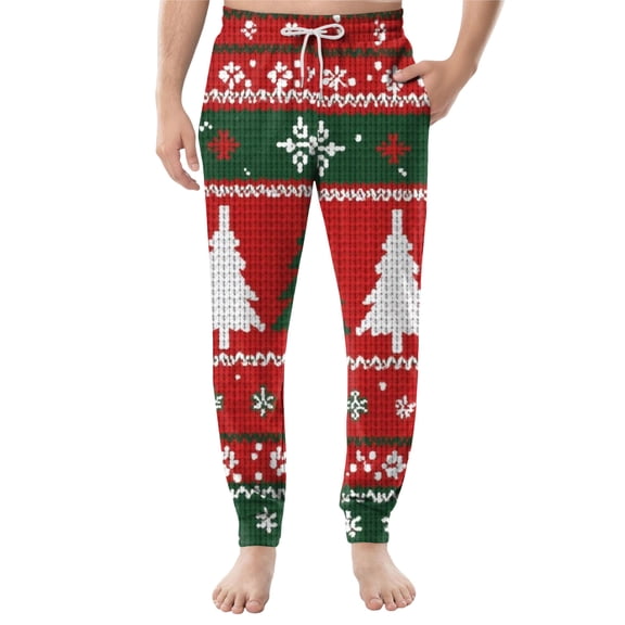 Wutalume Men's Drawstring Pocket Casual Pants with Checkered Striped Print, Ideal for Home Sleep and Lounge, Offering Comfort with Elastic Waist and Pockets,Orange M