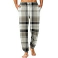 thumbnail image 1 of Wutalume Men's Drawstring Pocket Cuffed Casual Pants with Checkered Print, Designed for Home and Sleep Wear, Offering Comfort with Elastic Waist,Gray 3XL, 1 of 7
