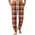 thumbnail image 1 of Wutalume Men's Drawstring Pocket Cuffed Casual Pants with Checkered Print, Designed for Home and Sleep Wear, Offering Comfort with Elastic Waist,Saffron 2XL, 1 of 7