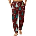 thumbnail image 1 of Wutalume Men's Drawstring Pocket Cuffed Casual Pants with Christmas Print, Ideal for Home Sleep and Lounge Wear, Featuring Elastic Waistband and Comfortable Fabric,Wine M, 1 of 7