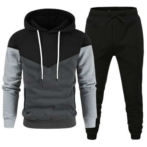 Wutalume Men's Fall and Winter Hooded Sports Set, Fleece-Lined Warm and Cozy Athletic Outfit with Pullover Hoodie and Jogger Pants,for Outdoor Activities and Gym Training,Dark Gray 2XL